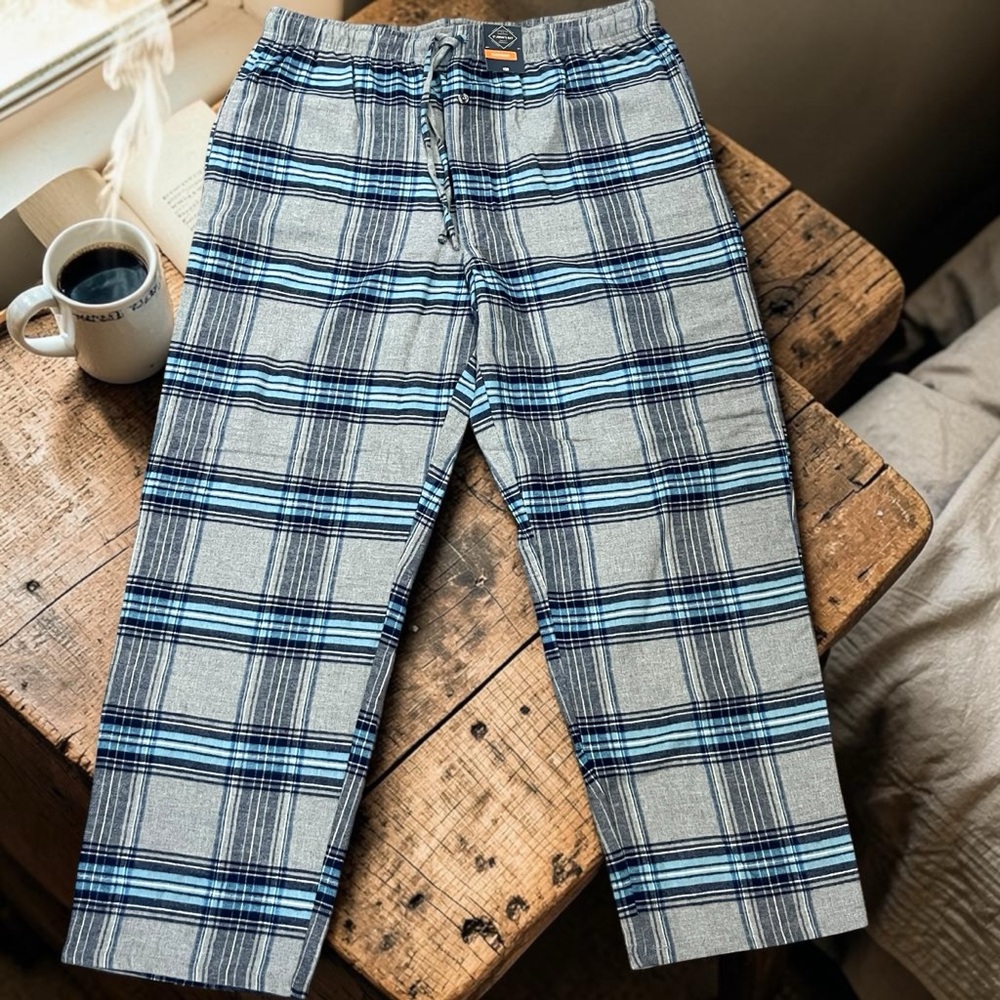 St. John's Bay Gray Plaid Sweatpants with Blue Accents